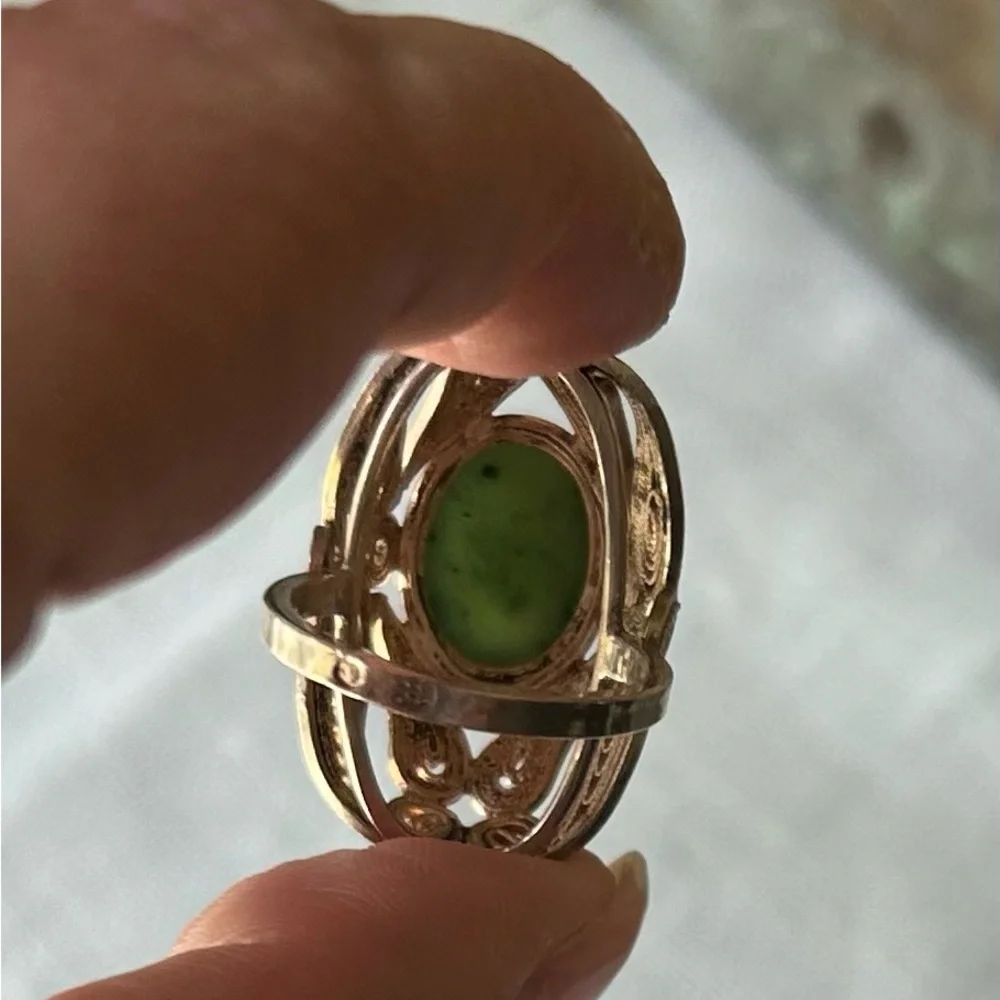 Antique Natural Jade Filigree Ring - Picture 6 of 12